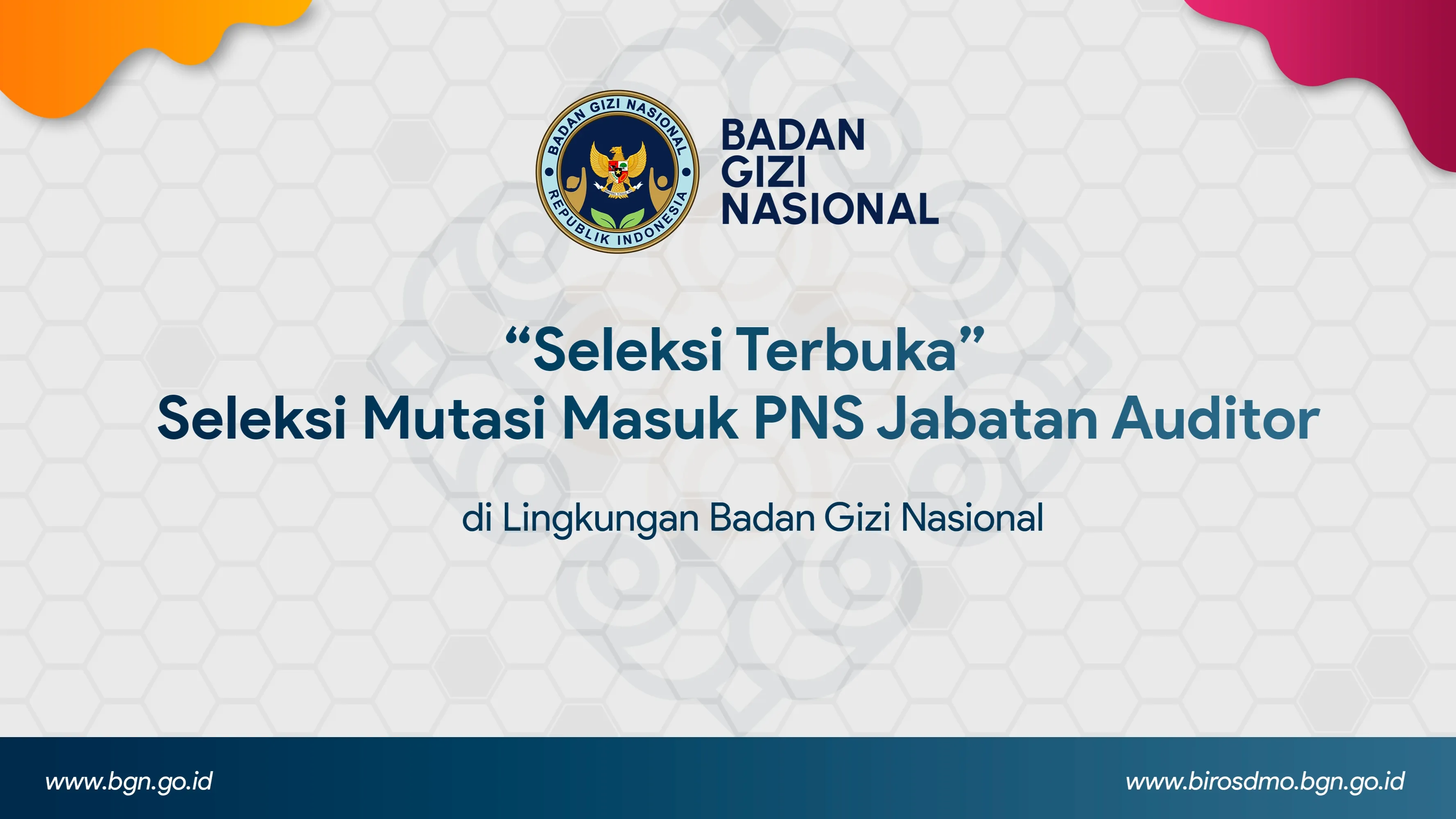 Seleksi Terbuka - Seleksi Mutasi Masuk PNS Jabatan Auditor di Lingkungan Badan Gizi Nasional Kepahiang